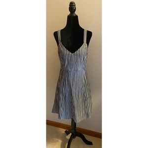 Gray & White Vertical Striped Tank Mini-Dress